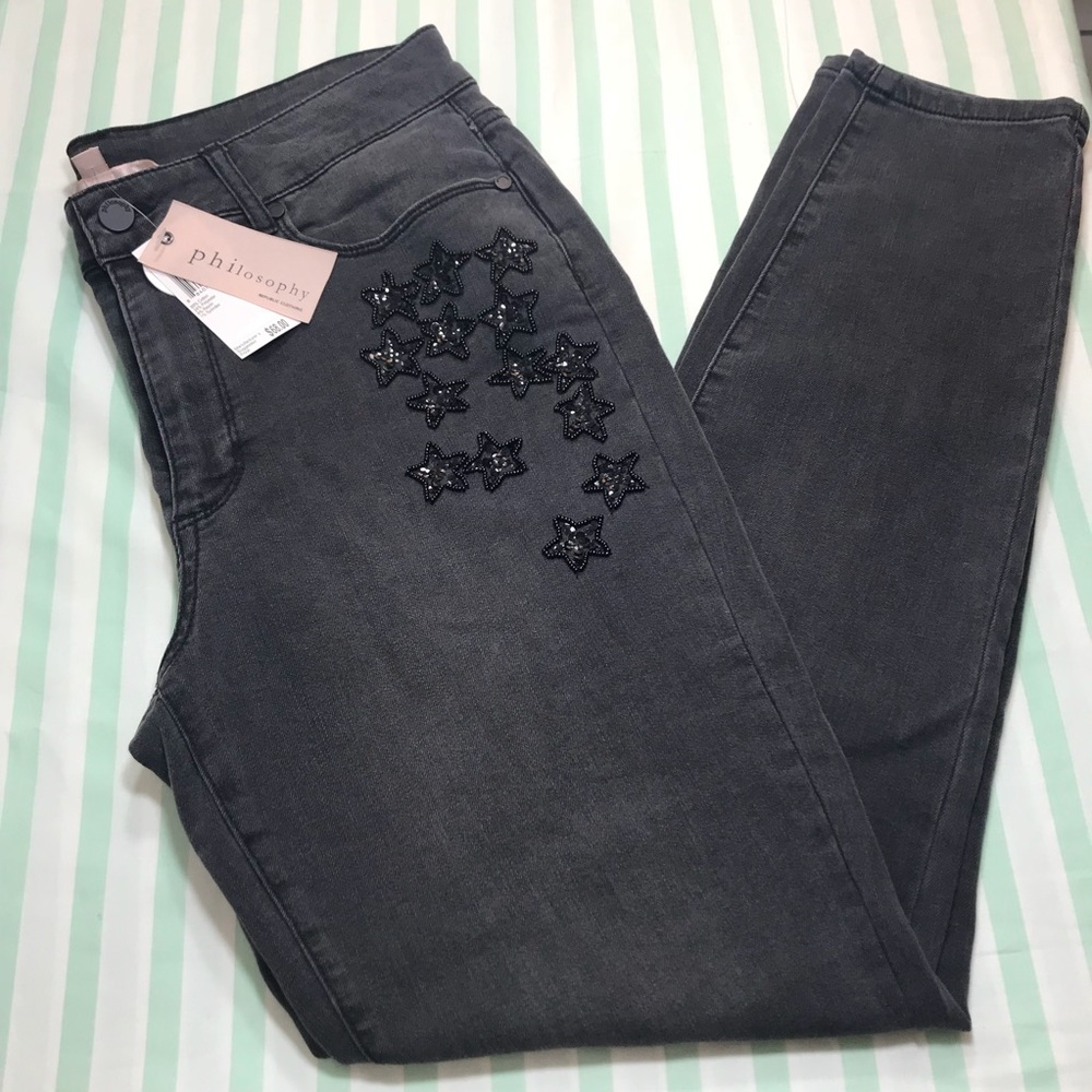 Philosophy Gray Skinny Jeans Beaded Star Details
